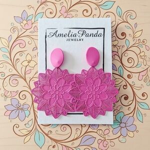 Pink Floral Statement Earrings